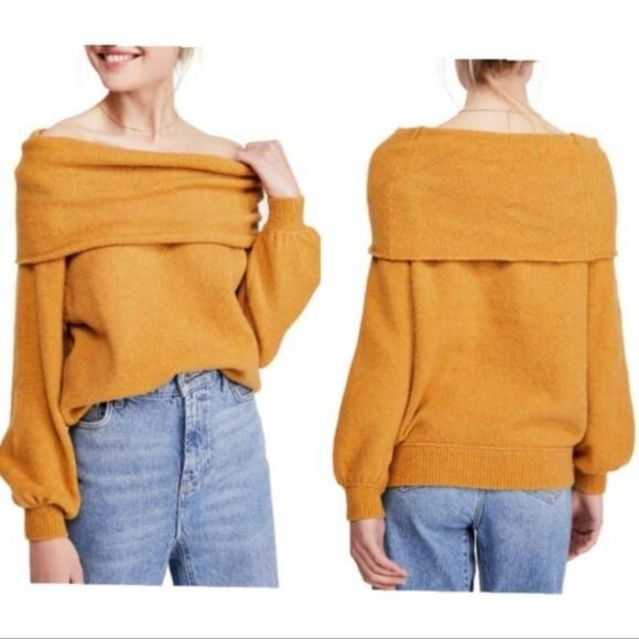 Free People Echo Beach mustard knit sweater Cowl neck honeycrisp heater Small - Picture 1 of 11